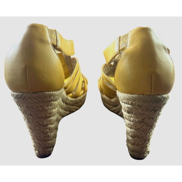 Sofft Euro Soft Espadrille High Heel Wedge Mustard Yellow Leather Sandal 9.5 - Picture 4 of 8